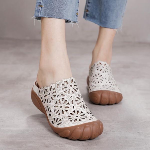 slippers careaymade-hollow out soft soled shoes women's return to the ancients pure leather baotou leisure round head outdoor slipper, Black
slippers careaymade-hollow out soft soled shoes women's return to the ancients pure leather baotou leisure round head outdoor slipper, Black