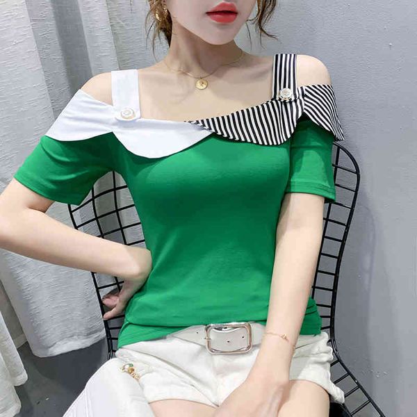 women's t-shirt summer ruffles clothes t-shirt fashion patchwork off shoulder women ropa mujer short sleeve cotton tees, White
women's t-shirt summer ruffles clothes t-shirt fashion patchwork off shoulder women ropa mujer short sleeve cotton tees, White