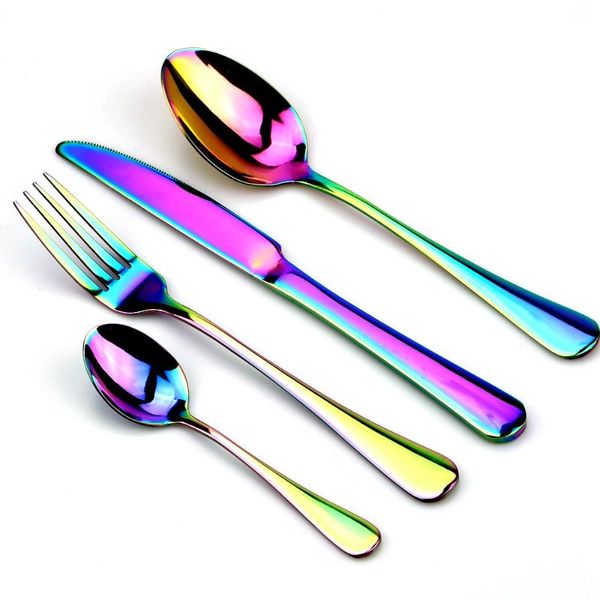 50set 4pcs/set colorful rainbow dinnerware set stainless steel cutlery black knife fork gold silver western forks
50set 4pcs/set colorful rainbow dinnerware set stainless steel cutlery black knife fork gold silver western forks
