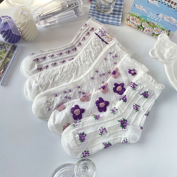 retro purple flower embroidery socks girls female sweet ruffle lace middle tube socks soft cotton breathable long floor socks, Silver
retro purple flower embroidery socks girls female sweet ruffle lace middle tube socks soft cotton breathable long floor socks, Silver