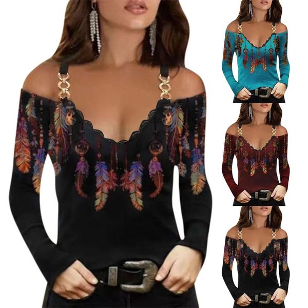 women's blouses & shirts vintage women v neck cold shoulder feather print y2k long-sleeved t-shirt casual loose pullovers, White
women's blouses & shirts vintage women v neck cold shoulder feather print y2k long-sleeved t-shirt casual loose pullovers, White