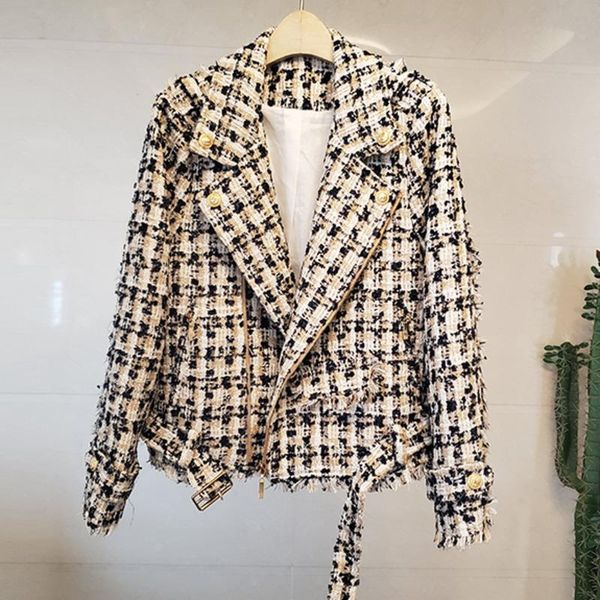 tweed plaid jacket women vintage notched long sleeve cropped coat streetwear with belt autumn winter slim outwear plus size a362 women', Black;brown
tweed plaid jacket women vintage notched long sleeve cropped coat streetwear with belt autumn winter slim outwear plus size a362 women', Black;brown