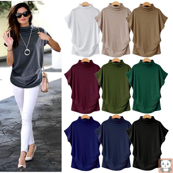 plus size women's half turtleneck batwing sleeve solid color loose short t-shirt women, White
plus size women's half turtleneck batwing sleeve solid color loose short t-shirt women, White