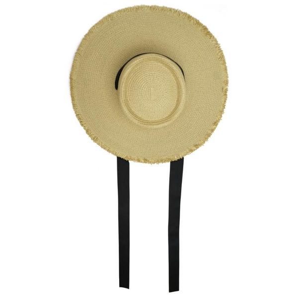 wide brim hats fashion straw hat for women sun summer with black chin ribbon lady beach cap upf 50+, Blue;gray