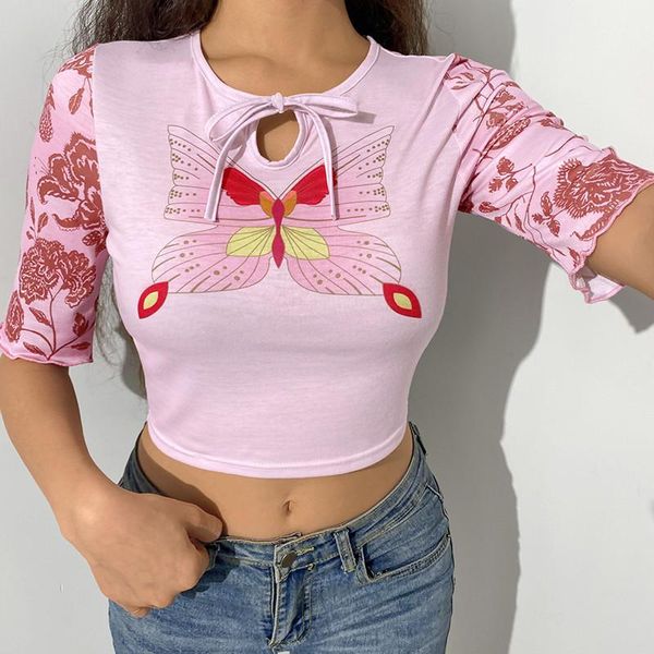 women's t-shirt harajuku butterfly print floral t shirt y2k lace up bow sweet cute crop slim bodycon tees basic korean fashion, White
women's t-shirt harajuku butterfly print floral t shirt y2k lace up bow sweet cute crop slim bodycon tees basic korean fashion, White