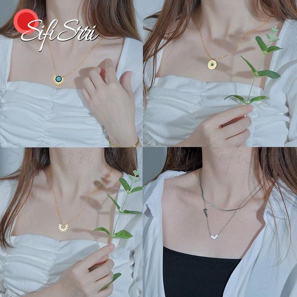 chains sifisrri 2021 fashion stainless steel love letter double layer sun flower green stone necklace for girlfriend jewelry gift, Silver
chains sifisrri 2021 fashion stainless steel love letter double layer sun flower green stone necklace for girlfriend jewelry gift, Silver