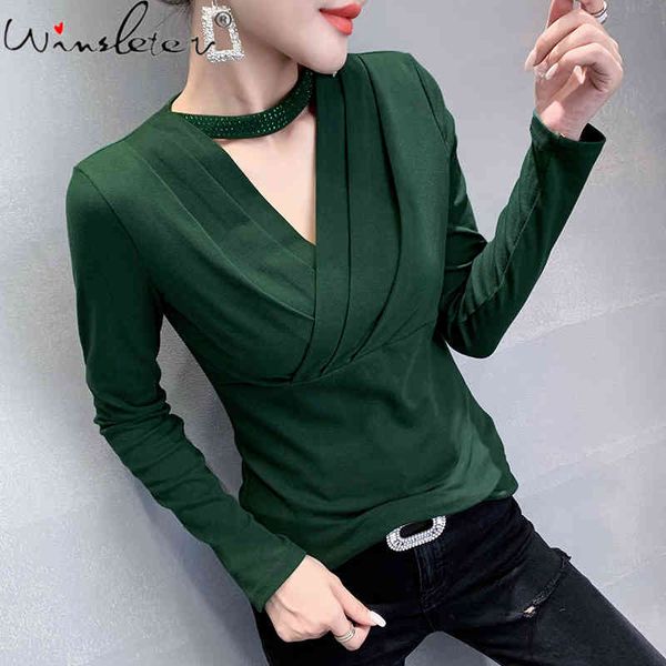 women's t-shirt fall winter korean style t-shirt fashion solid v-neck halter cross diamonds women ropa mujer bottoming shirt, White
women's t-shirt fall winter korean style t-shirt fashion solid v-neck halter cross diamonds women ropa mujer bottoming shirt, White