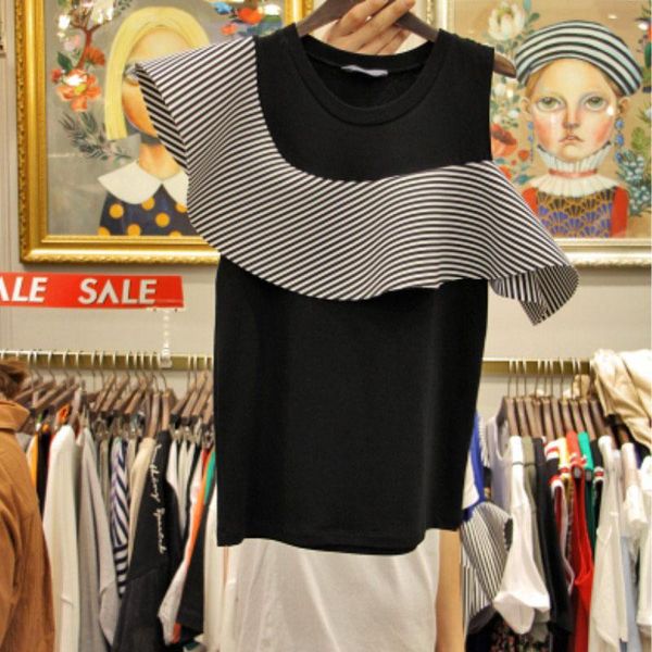 women's t-shirt summer ruffled shoulders irregular round neck fashion slim off-the-shoulder stitching wild, White
women's t-shirt summer ruffled shoulders irregular round neck fashion slim off-the-shoulder stitching wild, White
