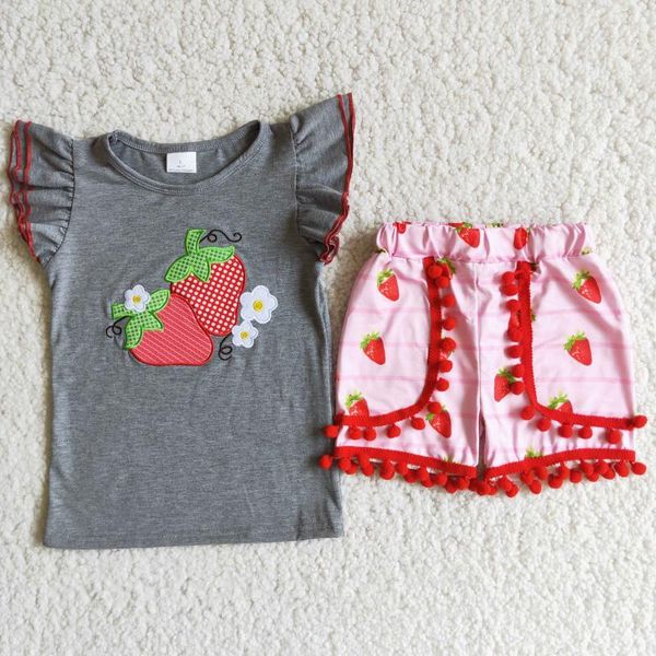 summer 3 layer flying sleeve girl gray cotton strawberry embroidery cute pink milk silk shorts pom set clothing sets, White
summer 3 layer flying sleeve girl gray cotton strawberry embroidery cute pink milk silk shorts pom set clothing sets, White