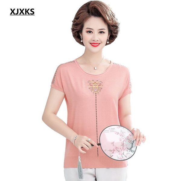 women's t-shirt xjxks 2021 summer loose plus size women exquisite embroidered short sleeve knitted, White
women's t-shirt xjxks 2021 summer loose plus size women exquisite embroidered short sleeve knitted, White
