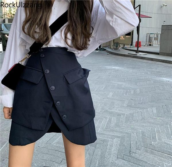 skirts high waist asymmetric irregular button pocket split navy blue solid women mini a-line skirt streetwear fashion plus size, Black
skirts high waist asymmetric irregular button pocket split navy blue solid women mini a-line skirt streetwear fashion plus size, Black