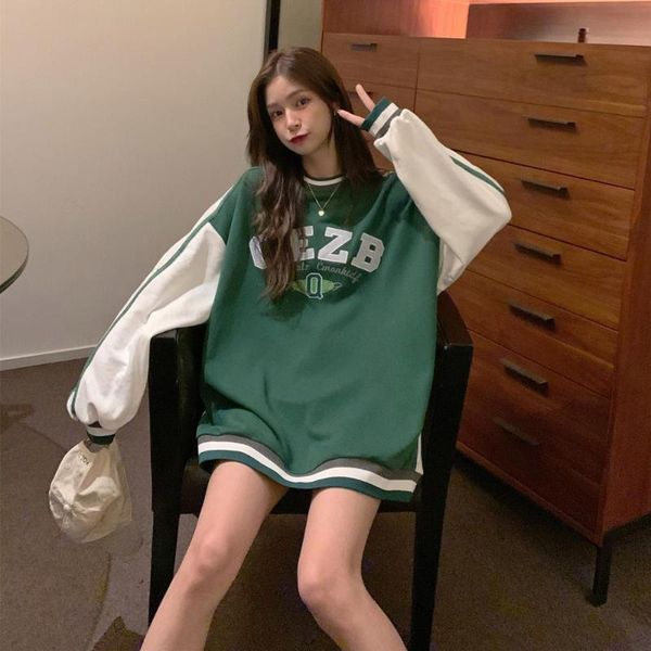 women's hoodies & sweatshirts 2021 korean version loose lazy hit color letter embroidery plus velvet casual sports pullover sweatshirt, Black
women's hoodies & sweatshirts 2021 korean version loose lazy hit color letter embroidery plus velvet casual sports pullover sweatshirt, Black