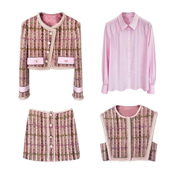 two piece dress 2021 women autumn winter pink tweed clothing sets lady runway elegant slim coat skirt shirt vest suit ns292, White
two piece dress 2021 women autumn winter pink tweed clothing sets lady runway elegant slim coat skirt shirt vest suit ns292, White