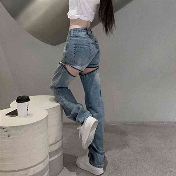 zippers split jeans womens spring summer high waist personality streetwear straight denim pants, Blue
zippers split jeans womens spring summer high waist personality streetwear straight denim pants, Blue