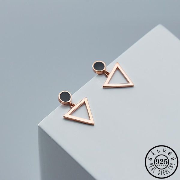 stud 925 sterling silver black round shape earings rose gold color plated geometric triangle small earrings jewelry for women, Golden;silver 
stud 925 sterling silver black round shape earings rose gold color plated geometric triangle small earrings jewelry for women, Golden;silver