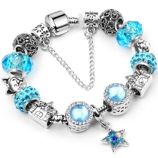 925 sterling silver blue charm bead fit european pandora bracelets for women five-pointed star dangle charm beads snake chain fashion jewelr, Black
925 sterling silver blue charm bead fit european pandora bracelets for women five-pointed star dangle charm beads snake chain fashion jewelr, Black