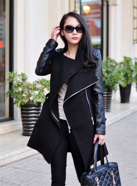 women's wool & blends coat patchwork long pu leather sleeve jacket windbreaker fast delivery autumn winter fashion clothing, Black
women's wool & blends coat patchwork long pu leather sleeve jacket windbreaker fast delivery autumn winter fashion clothing, Black