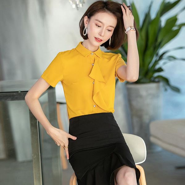 women's blouses & shirts summer women yellow office ladies 2 piece skirt and set short sleeve ol styles, White
women's blouses & shirts summer women yellow office ladies 2 piece skirt and set short sleeve ol styles, White