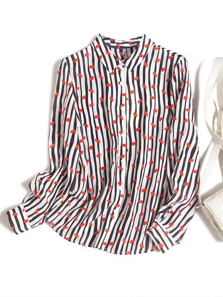 t shirts long-sleeved printing of durable striped red kiss shirt women's casual wild mulberry silk blouse, White
t shirts long-sleeved printing of durable striped red kiss shirt women's casual wild mulberry silk blouse, White