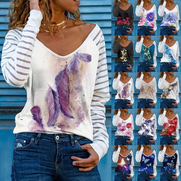 women's blouses & shirts ladies ink painting feather printing bottoming shirt loose casual round neck long sleeve plus size t-shirt, White
women's blouses & shirts ladies ink painting feather printing bottoming shirt loose casual round neck long sleeve plus size t-shirt, White