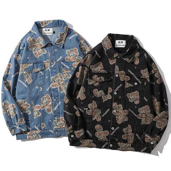 men's jackets men bear full print jean jacket couple japan retro embroidery cotton outerwear loose casual lapel thin section high stree, Black;brown
men's jackets men bear full print jean jacket couple japan retro embroidery cotton outerwear loose casual lapel thin section high stree, Black;brown