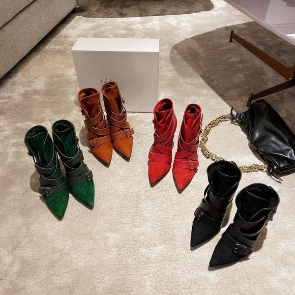 boots super high heels ankle women suede pointed toe buckle strap decor genuine leather 2021 designer shoe, Black
boots super high heels ankle women suede pointed toe buckle strap decor genuine leather 2021 designer shoe, Black