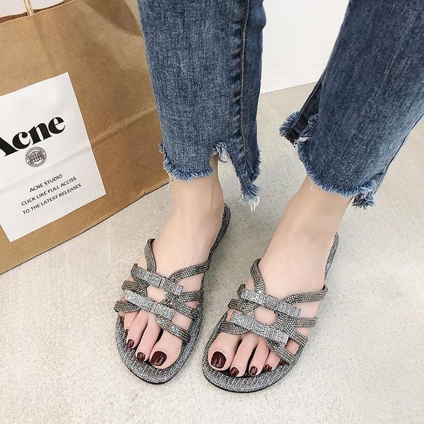 women slippers rhinestone women's shoes summer bowknot flat sandals slotted roman, Black
women slippers rhinestone women's shoes summer bowknot flat sandals slotted roman, Black