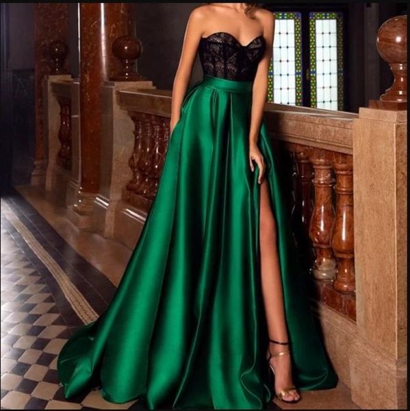 party dresses vestido noiva elegant sweetheart lace emerald green evening 2021 split front satin long formal dress prom gowns, White;black
party dresses vestido noiva elegant sweetheart lace emerald green evening 2021 split front satin long formal dress prom gowns, White;black