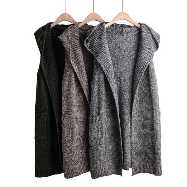 women outwear knitted vest hooded autumn winter waistcoat long solid open stitch sleeveless cardigan female vests sweater 211120, Black;white
women outwear knitted vest hooded autumn winter waistcoat long solid open stitch sleeveless cardigan female vests sweater 211120, Black;white