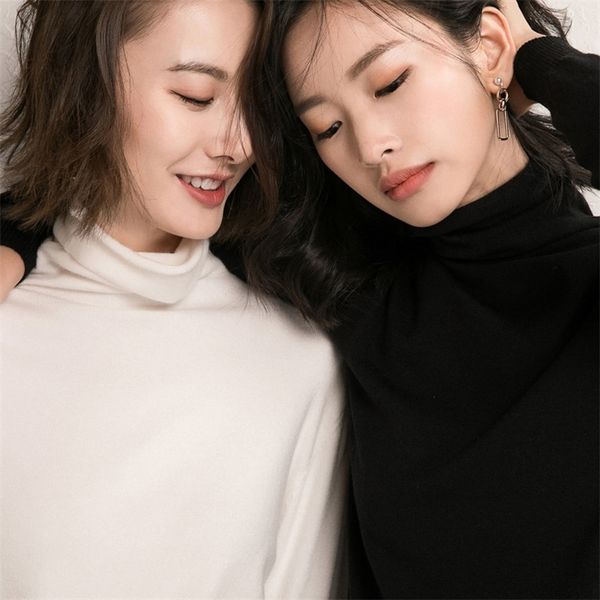 turtleneck knitted women sweaters 2021 autumn winter solid fleece loose casual all match thin office lady buttoming pulls, White;black
turtleneck knitted women sweaters 2021 autumn winter solid fleece loose casual all match thin office lady buttoming pulls, White;black