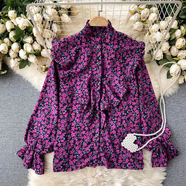 women's knits & tees foamlina floral blouse korean fashion vintage stand collar long sleeve print shirt single breasted ruffles to, White
women's knits & tees foamlina floral blouse korean fashion vintage stand collar long sleeve print shirt single breasted ruffles to, White