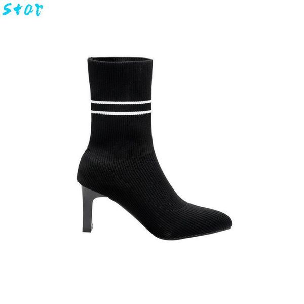 women's ankle boots fashion autumn middle tube pointed toe stretch knitting sock high heels female slip on lady shoes, Black
women's ankle boots fashion autumn middle tube pointed toe stretch knitting sock high heels female slip on lady shoes, Black