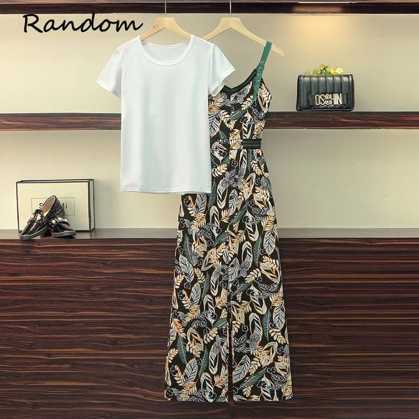 women's two piece pants plus size women suit white t shirt and floral overalls pant set elegant outfit high street 2021 summer clothing 
women's two piece pants plus size women suit white t shirt and floral overalls pant set elegant outfit high street 2021 summer clothing