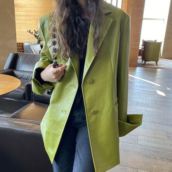 high street women pu faux leather jacket green blazers coat korean long sleeve punk loose push size suit ladies coats female women's su, White;black
high street women pu faux leather jacket green blazers coat korean long sleeve punk loose push size suit ladies coats female women's su, White;black