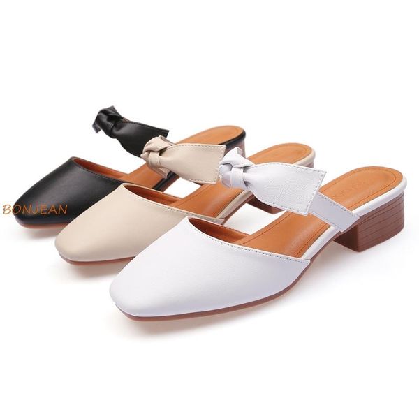 women genuine leather mary jane slippers thick heels mules round toe butterfly knot pumps summer sandals, Black
women genuine leather mary jane slippers thick heels mules round toe butterfly knot pumps summer sandals, Black