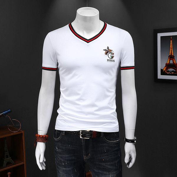 fashion t shirts 2021 summer men's v-neck mercerized cotton loose embroidery short sleeve style half burst, White;black
fashion t shirts 2021 summer men's v-neck mercerized cotton loose embroidery short sleeve style half burst, White;black