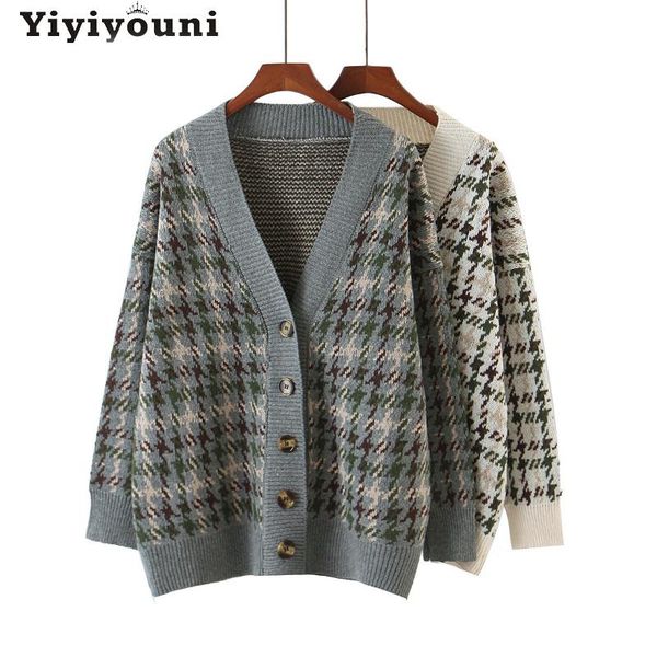women's knits & tees yiyiyouni casual oversized plaid knitted sweater cardigan women long sleeve coat korean loose jumper autumn winter, White 
women's knits & tees yiyiyouni casual oversized plaid knitted sweater cardigan women long sleeve coat korean loose jumper autumn winter, White