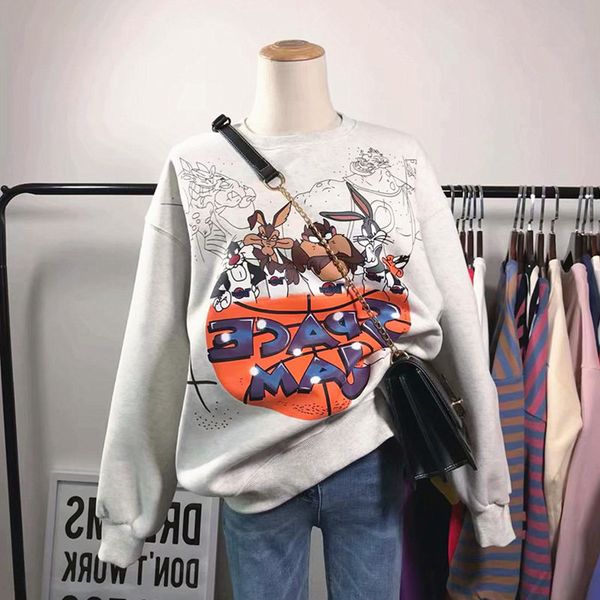 women's jackets female spring hoodies cartoon impression funny sweater the neck long sleeve loose plus size shirts ypqq, Black;brown