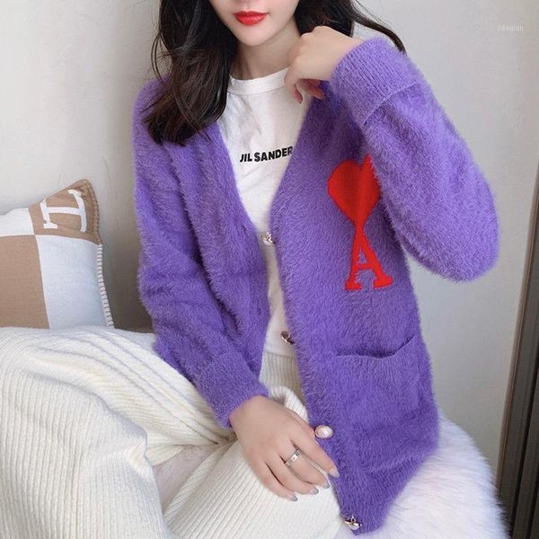 women's sweaters 2021 korean style men and women red heart love letter a knitted cardigan imitation mink thick sweater coat jackets, White;black
women's sweaters 2021 korean style men and women red heart love letter a knitted cardigan imitation mink thick sweater coat jackets, White;black