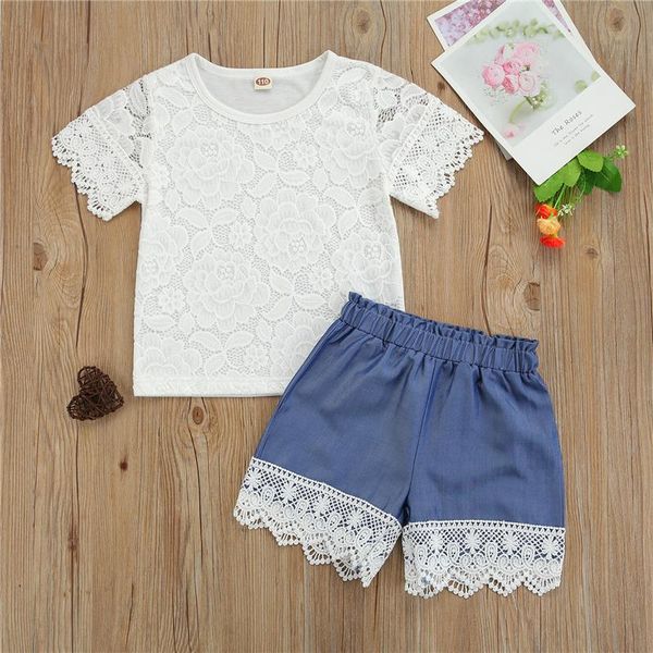 2pcs kids summer outfit, girls lace o-neck short sleeves t-shirt + stitching elastic waist denim shorts,,2021, 2-7 years clothing sets, White
2pcs kids summer outfit, girls lace o-neck short sleeves t-shirt + stitching elastic waist denim shorts,,2021, 2-7 years clothing sets, White