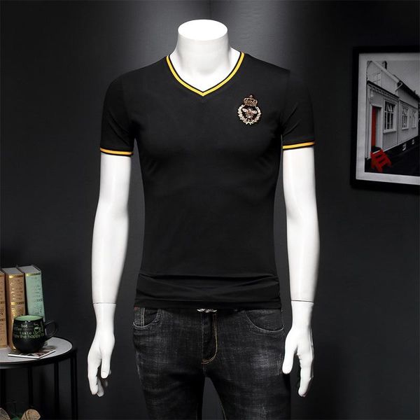 men's t-shirts brand embroidery v-neck men 5xl 4xl 2021 summer tee shirt homme short sleeve male tshirts camiseta e184, White;black
men's t-shirts brand embroidery v-neck men 5xl 4xl 2021 summer tee shirt homme short sleeve male tshirts camiseta e184, White;black