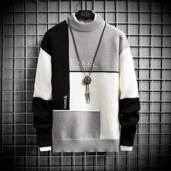 men's sweaters men patchwork pullover sweater autumn and winter full sleeve o-neck top, White;black
men's sweaters men patchwork pullover sweater autumn and winter full sleeve o-neck top, White;black