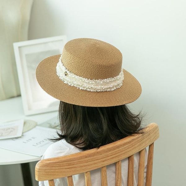summer solid lace ribbon bowler sun hats women casual outdoor flat straw hat panama caps wide brim, Blue;gray
summer solid lace ribbon bowler sun hats women casual outdoor flat straw hat panama caps wide brim, Blue;gray