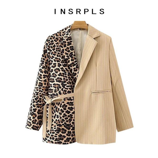 women fashion leopard print patchwork blazer coat vintage long sleeve with belt female outerwear chic women's suits & blazers, White;black
women fashion leopard print patchwork blazer coat vintage long sleeve with belt female outerwear chic women's suits & blazers, White;black