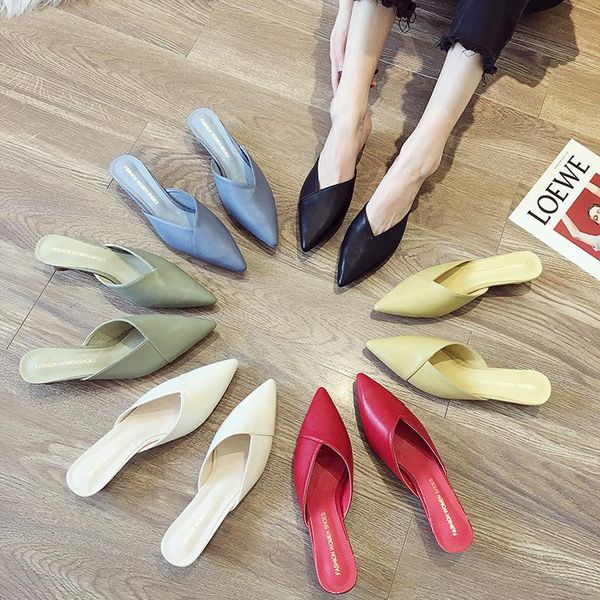 slippers pointed toe shallow mules solid leather strange heels summer woman shoes brief casual comfy slides all match flip flops, Black
slippers pointed toe shallow mules solid leather strange heels summer woman shoes brief casual comfy slides all match flip flops, Black