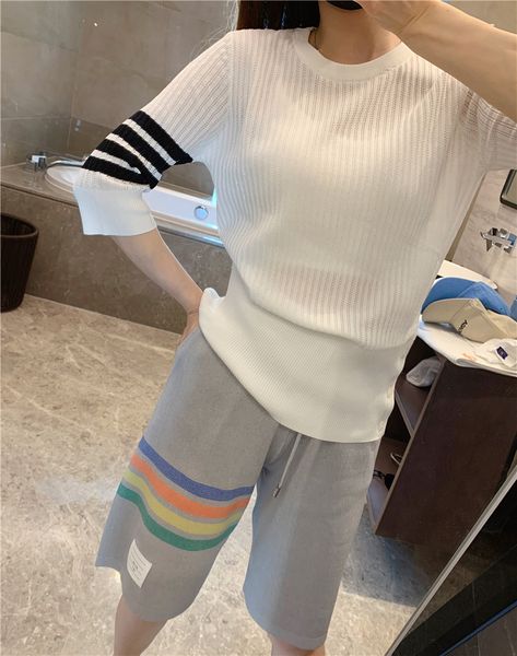 1281 small six tb four bar round neck summer fashion ice hemp knitted hollow out top, White
1281 small six tb four bar round neck summer fashion ice hemp knitted hollow out top, White