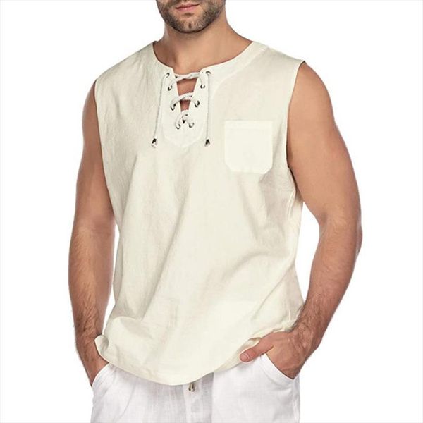 mens shirt casual summer men solid color sleeveless v neck bandage pocket vest oversize tank clothing 5 colors, White;black
mens shirt casual summer men solid color sleeveless v neck bandage pocket vest oversize tank clothing 5 colors, White;black