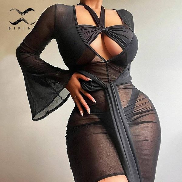 women's swimwear long sleeve one-piece cover up for women mesh skirt swimsuit beach v-neck cover-ups transparent 2021, White;black
women's swimwear long sleeve one-piece cover up for women mesh skirt swimsuit beach v-neck cover-ups transparent 2021, White;black
