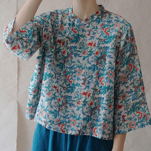 women's blouses & shirts johnature cotton linen retro print stand plate buckle three quarter aleeve shirt 2021 summer loose comfortable, White
women's blouses & shirts johnature cotton linen retro print stand plate buckle three quarter aleeve shirt 2021 summer loose comfortable, White