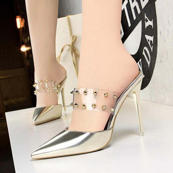 slippers women 2021 summer high heel slingback sandals mules shoes transparent pvc rivet ankle strap outside slipper silver, Black
slippers women 2021 summer high heel slingback sandals mules shoes transparent pvc rivet ankle strap outside slipper silver, Black